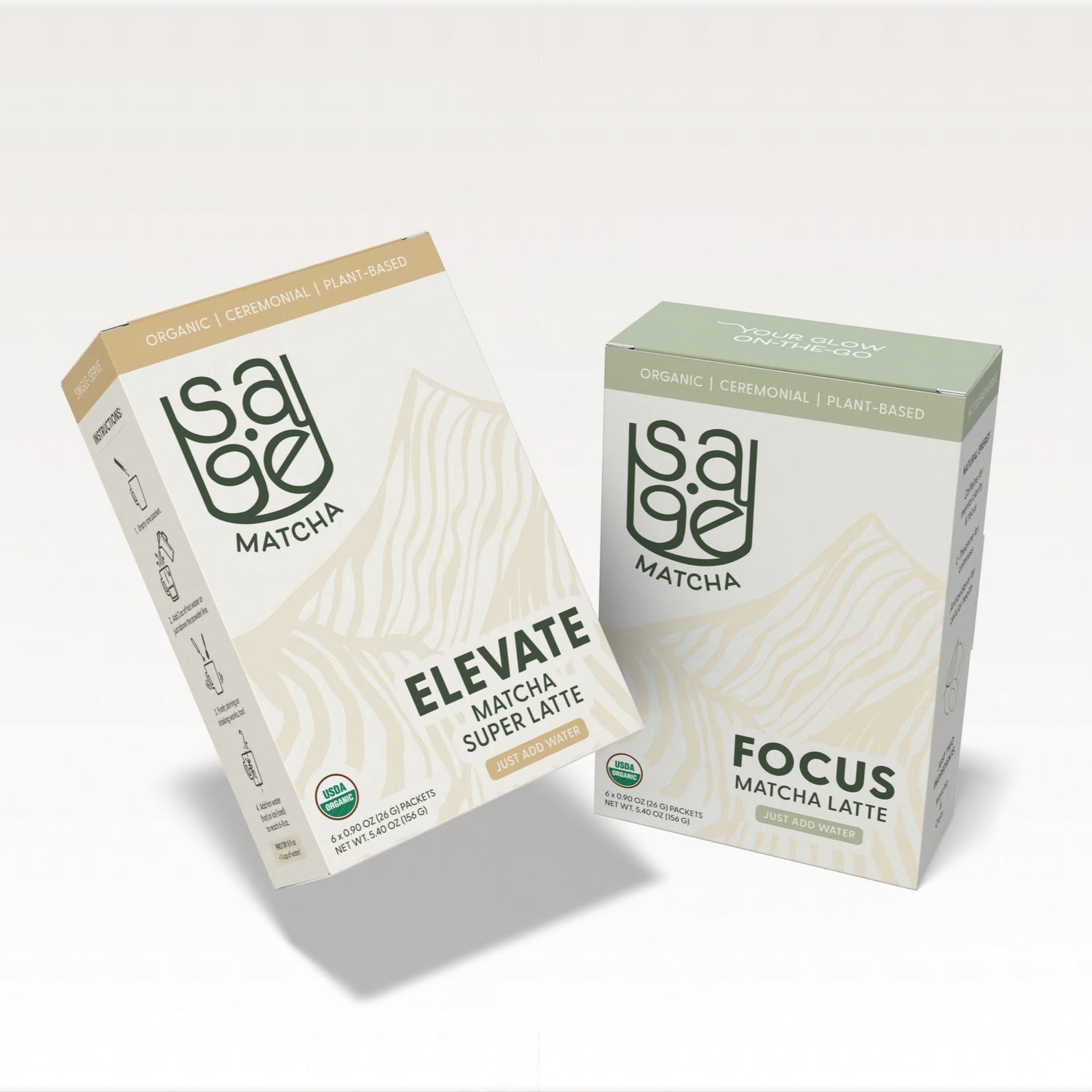 Two boxes of Isage Matcha products on a white background